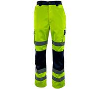 REAL LIFE FASHION LTD Adults Hi Vis Two Tone Work Pants Rain Wear Waterproof Cotton Trousers Mens Womens Hi Viz Work Wear Pocketed Pants High Visibility Summer Work Trousers (Yellow/Navy Small)