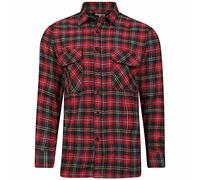 Adults Mens Warm Fleece Lined Checkered Shirt Long Sleeve Top Tartan Print Collared Over Shirt Red Checkered Large