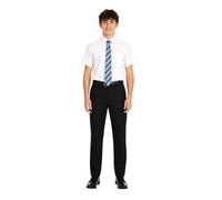 FASHION FAIRIES Boys School Uniform Short Sleeve Shirt Formal Button Up Collared Plain Easy Care Cotton Blend Chest Pocket Durable Comfortable Smart Fit Blue White UK Sizes