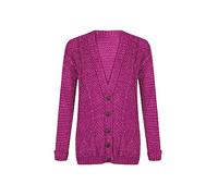 FASHION FAIRIES Chunky Cable Knitted Button Grandad Cardigan Ladies Long Sleeves Front Button Cardigan Womens V Neck Winter Wear Sweater Top UK Plus Sizes Cerise