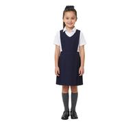 FASHION FAIRIES Girls School Uniform Sleeveless Pinafore Dress Plain Front Bib Design Deep Neck Box Pleated Skirt Classic Childrens Classroom Outfit Back to School Wear Navy