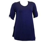 FASHION FAIRIES Ladies 3/4 Sleeve Button Shirt Stretch Flared Swing Midi Top Womens Summer Plus Size Tshirt Top Navy