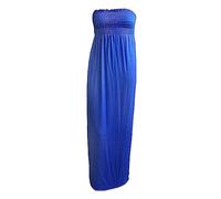 FASHION FAIRIES Ladies Bandeau Boob Tube Sheering Maxi Dress Women’s Gather Strapless Long Dress Sleeveless Plain and Printed Maxi Summer Beach Maxi Dress Fancy Party Dress Plus Size 8-22 Royal Blue