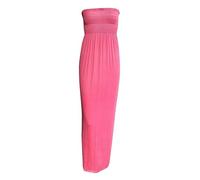 FASHION FAIRIES Ladies Bandeau Boob Tube Sheering Maxi Dress Women’s Gather Strapless Long Dress Sleeveless Plain and Printed Maxi Summer Beach Maxi Dress Fancy Party Dress Plus Size 8-22 Coral
