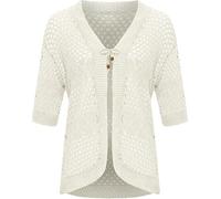FASHION FAIRIES Ladies Crochet Knitted Tied Front Shrug Short Sleeve Bolero Cardigan Womens Outerwear Sweater Open Front Cardigan Cream UK 12-14