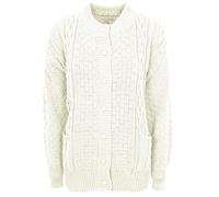 FASHION FAIRIES Ladies Front Pockets Cable Knit Cardigan Long Sleeve Waffle Marl Sweater Womens Fashion Wear Cable Knitted Sweater Top Winter Warm Cardigan Cream UK 18