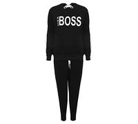 Ladies LIKE A BOSS Hooded Sweatshirt and Joggers Co Ord Set Lounge Suit Womens Active Sports Tracksuit Sweatsuit Black UK 26-28