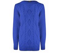 Ladies Long Sleeve Cable Knitted Sweatshirt Diamond Chunky Knit Sweater Womens Casual Wear Plain Jumper Top Royal Blue UK 12