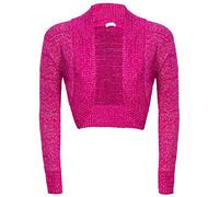 FASHION FAIRIES Ladies Long Sleeve Open Front Knitted Cardigan Women Lurex Bolero Party Wear Shrug Hot Pink