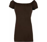 Ladies Off Shoulder Gathered T-Shirt Plus Size Gypsy Top Womens Boho Ruched Elasticated Stretch Vest Top Dark Brown UK 16