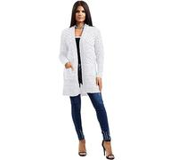 FASHION FAIRIES Ladies Open Front Boyfriend Cardigan Chunky Knitted Sweater Womens Loose Knit Winter Cardigan Two Front Pockets Sweater Outdoor Wear Plus Size Cardigans (White, UK 8-10)