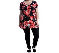 Ladies Short Sleeve Printed A Line Tunic Plus Size Shirt Womens Summer Wear Round Neck Smock Dress Top Big Red Floral UK 24-26