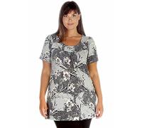 Ladies Short Sleeve Printed A Line Tunic Plus Size Shirt Womens Summer Wear Round Neck Smock Dress Top Light Grey Floral UK 20