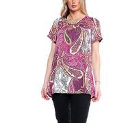 FASHION FAIRIES Ladies Short Sleeve Printed A Line Tunic Plus Size Shirt Womens Summer Wear Round Neck Smock Dress Top
