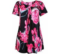 FASHION FAIRIES Ladies Short Sleeve Printed A Line Tunic Plus Size Shirt Womens Summer Wear Round Neck Smock Dress Top