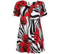Ladies Short Sleeve Printed A Line Tunic Plus Size Shirt Womens Summer Wear Round Neck Smock Dress Top Zebra Floral UK 20