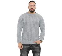 FASHION FAIRIES Men’s New Crew Neck Style Chunky Cable Knitted Pullover Jumpers Adults Gentleman Long Sleeve Knitted Thick Worm Winter Sweaters (Grey, UK Large)