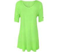 RIDDLED WITH STYLE Womens 3/4 Turn Up Sleeve Button Top Flared Swing Dress Ladies Round Neck Stretchy 3/4 Sleeve Button Shirt Top Casual Wear Fancy Dress Party Shirt Plus Size UK 14-32 Mint