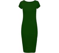 FASHION FAIRIES New Womens Ladies Plus Size Bodycon Dress UK 8-26 - Plain Maxi Midi Length with Short Cap Sleeves - Casual, Party, Evening Wear - Stretch Fitted Style Bottle Green