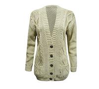 FASHION FAIRIES Women Chunky Cable Knitted Grandad Cardigan Ladies Button Plus Size Party Wear Cardigan Mocha