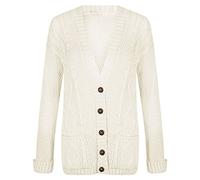 FASHION FAIRIES Women's Chunky Cable Knitted V Neck Grandad Cardigan Ladies Long Sleeve 2 Pockets Button Plus Size Party Wear Cardigan (Cream, UK Size 8-10)