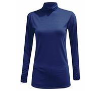 Women's Polo Roll Neck Long Sleeve Turtle Neck Plain Jumpers for Women Top Ladies New Plain Turtle Polo Roll Neck Long Sleeve Stretch Jumper T-Shirt Tee Top 8-26 Navy