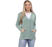FASHION FAIRIES Women’s Stunnig Plain Knitted 5 Buttons Down Cardigan Long Sleeves Sweater 2 Side Pockets Summer Outwear and Business Wear Knitted Top Cardigan Pus Size UK (Green 8-10)