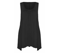 FASHION FAIRIES Women Sleeveless Hanky Hem Top Scoop Neck Tunic Shirt Ladies Plain Gathered Top Flared Vest Top Black