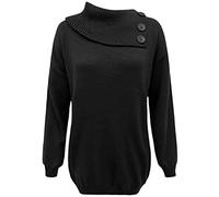 FASHION FAIRIES Women's 3 Button Turtle Neck Knitted Party Wear Pullover Jumper Ladies Classic Turtle Neck Plain Stretchable Long Sleeve Sweater Top (Black, UK 24-26)