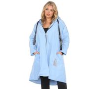 FASHION FAIRIES Women's A-Line Long Length Pockets HOPE Tag Rain Zip Up Coat Ladies Long Sleeve Adjustable Drawstring Hooded Plus Size Jacket With Hood Rain Jacket (Blue, UK 18)