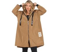 FASHION FAIRIES Women's A-Line Long Length Pockets HOPE Tag Rain Zip Up Coat Ladies Long Sleeve Adjustable Drawstring Hooded Plus Size Jacket With Hood Rain Jacket (Brown, UK 22)