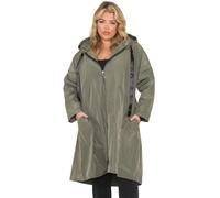 FASHION FAIRIES Women's A-Line Long Length Pockets HOPE Tag Rain Zip Up Coat Ladies Long Sleeve Adjustable Drawstring Hooded Plus Size Jacket With Hood Rain Jacket (Khaki, UK 24)