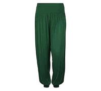 FASHION FAIRIES Womens Ali Baba Harem Baggy Trouser Ladies New Pleated Plain Long Trousers Elasticated Waistband Stretch Casual Wear Printed Full Pants UK 8-26 Bottle Green