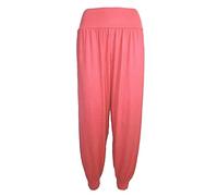 FASHION FAIRIES Womens Ali Baba Harem Baggy Trouser Ladies New Pleated Plain Long Trousers Elasticated Waistband Stretch Casual Wear Printed Full Pants UK 8-26 Coral