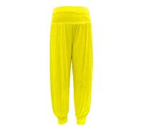 FASHION FAIRIES Womens Ali Baba Harem Baggy Trouser Ladies New Pleated Plain Long Trousers Elasticated Waistband Stretch Casual Wear Printed Full Pants UK 8-26 Yellow