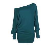 FASHION FAIRIES Women's Batwing Long Sleeve Off Shoulder Top Baggy Shirt Jumper Ladies Plain and Printed Batwing Top Casual Winter Wear Loose Off Shoulder Neck Fit Jumper Tops UK Plus Size 8 to 26
