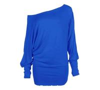 FASHION FAIRIES Women's Batwing Long Sleeve Off Shoulder Top Baggy Shirt Jumper Ladies Plain and Printed Batwing Top Casual Winter Wear Loose Off Shoulder Neck Fit Jumper Tops UK Plus Size 8 to 26