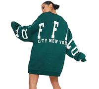 FASHION FAIRIES Women's Buffalo New York Slogan Long Sleeve Casual Crew Neck Sweatshirt Ladies Pullover City New York Buffalo Slogan Print Oversized Jumper Baggy Tops UK 10-21 Bottle Green