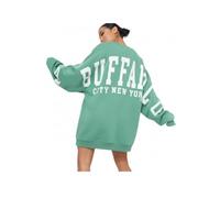 FASHION FAIRIES Women's Buffalo New York Slogan Long Sleeve Casual Crew Neck Sweatshirt Ladies Pullover City New York Buffalo Slogan Print Oversized Jumper Baggy Tops UK 10-20
