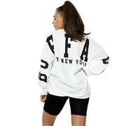 FASHION FAIRIES Women's Buffalo New York Slogan Long Sleeve Casual Crew Neck Sweatshirt Ladies Pullover City New York Buffalo Slogan Print Oversized Jumper Baggy Tops (Cream, UK 20)