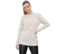 FASHION FAIRIES Women's Cable Knitted Long Sleeve Ribbed Cuffs Soft Jumper Ladies Winter Wear Round Neck Ribbed Hem Comfort Lightweight Plus Size Jumper Sweater (Stone, UK 22)