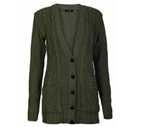 FASHION FAIRIES Womens Chunky Cable Knitted Button Grandad Cardigan Ladies Long Sleeves Front Button Cardigan V Neck Winter Wear Sweater Top Plus Sizes Khaki