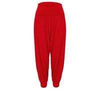 FASHION FAIRIES Womens Cuffed Bottom Baggy Harem Ali Baba Stretch Trousers Ladies Plain and Printed Active Wear Yoga Pants Casual Summer Wear Arabic Belly Dance Harem Pants Jogging Plus Size 8-26 Red