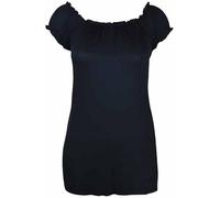 NEW WOMENS ELASTICATED BOHO LADIES STRETCH LONG PLUS SIZE GYPSY TOP 14-28[BLACK,UK 22-24]