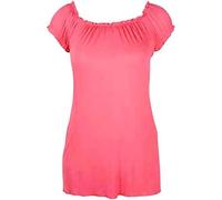 FASHION FAIRIES Womens Gypsy Boho Ruched Off Shoulder Top Ladies Cap Sleeve Stretchy Gathered Front Tunic Plain Vest Top Casual Wear Fancy Party Wear Gypsy Boho Top Plus Size 14-28 Coral