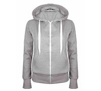 FASHION FAIRIES Women's Long Sleeve Two Side Pocket Loose Fit Zip Up Plain Hoodie Top Ladies Sweatshirt Fleece Full Zipper Hooded Lightweight Long Sleeve Zipper Top (Light Grey, UK 22-24)