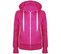 FASHION FAIRIES Women's Long Sleeve Two Side Pocket Loose Fit Zip Up Plain Hoodie Top Ladies Sweatshirt Fleece Full Zipper Hooded Lightweight Long Sleeve Zipper Top (Cerise, UK 22-24)