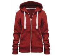 FASHION FAIRIES Women's Long Sleeve Two Side Pocket Loose Fit Zip Up Plain Hoodie Top Ladies Sweatshirt Fleece Full Zipper Hooded Lightweight Long Sleeve Zipper Top (Wine, UK 22-24)