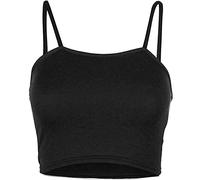 FASHION FAIRIES Women's Plain Strappy Sleeveless Square Neck Bandeau Cami Vest Bra Top Ladies Spaghetti Straps Soft Comfortable Camisole Boobtube Stylish Crop Top Bralet (Black, 8-10)