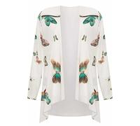 Womens Plus Size Open Front Sweater Butterfly Printed Waterfall Cardigan Ladies Shoulder Zip Long Sleeve Cardigan Cream Multicolor UK 26-28